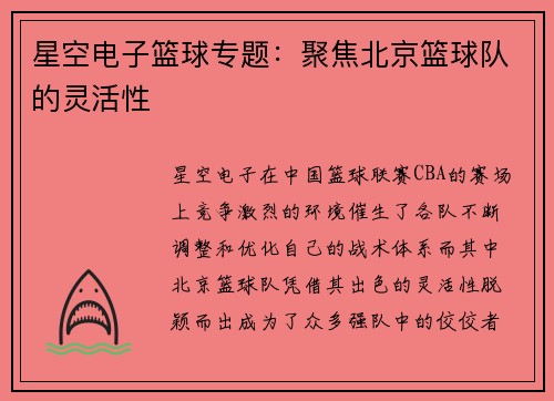星空电子篮球专题：聚焦北京篮球队的灵活性