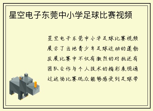 星空电子东莞中小学足球比赛视频